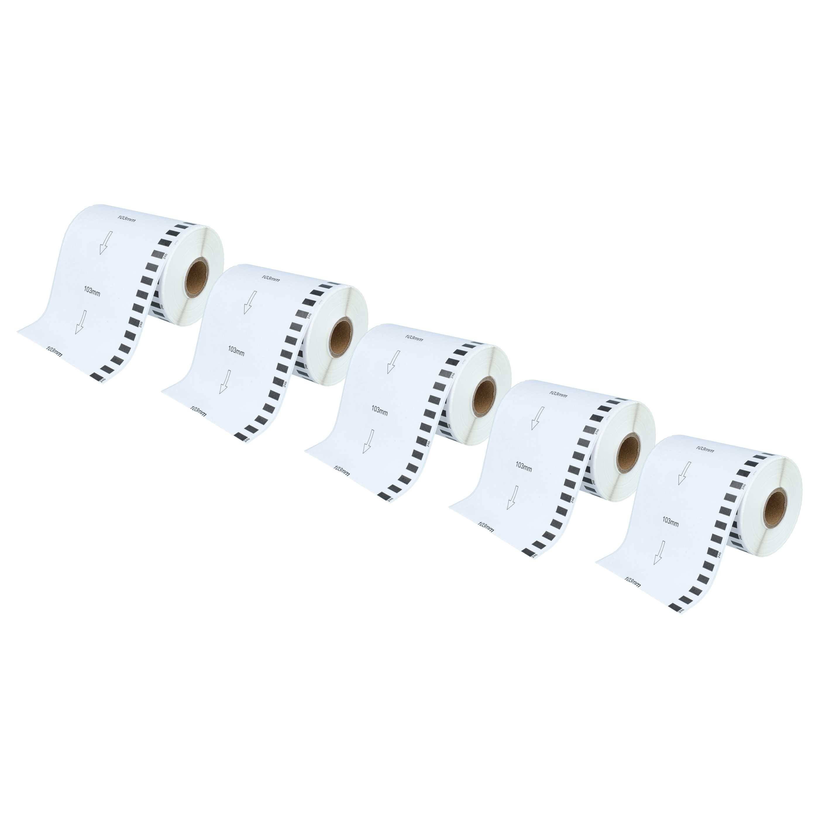 vhbw 5x Etiketten-Rolle mit Halter 103mm x 30,48m kompatibel mit Brother P-Touch QL 1050 N, QL 1050 Etiketten-Drucker --0