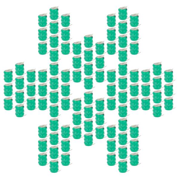 vhbw 100x NiMH Ersatz Knopfzellen-Akku Typ V80H 3-Pins 80mAh 3,6V kompatibel mit Modellbau-Akkus, Solar-Leuchten uvm.