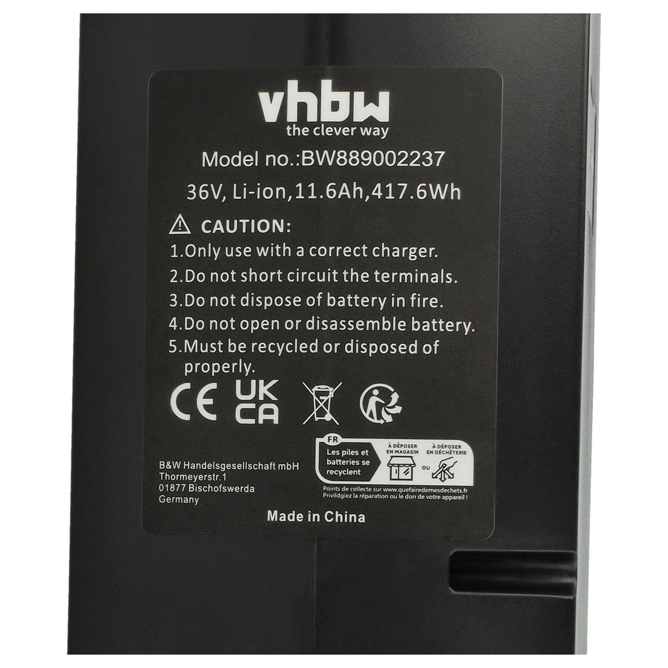 vhbw Akku kompatibel mit Bulls LT CX | CX Pro, CX 29 E-Bike (11,6 Ah, 36 V, Li-Ion) - Schwarz-3