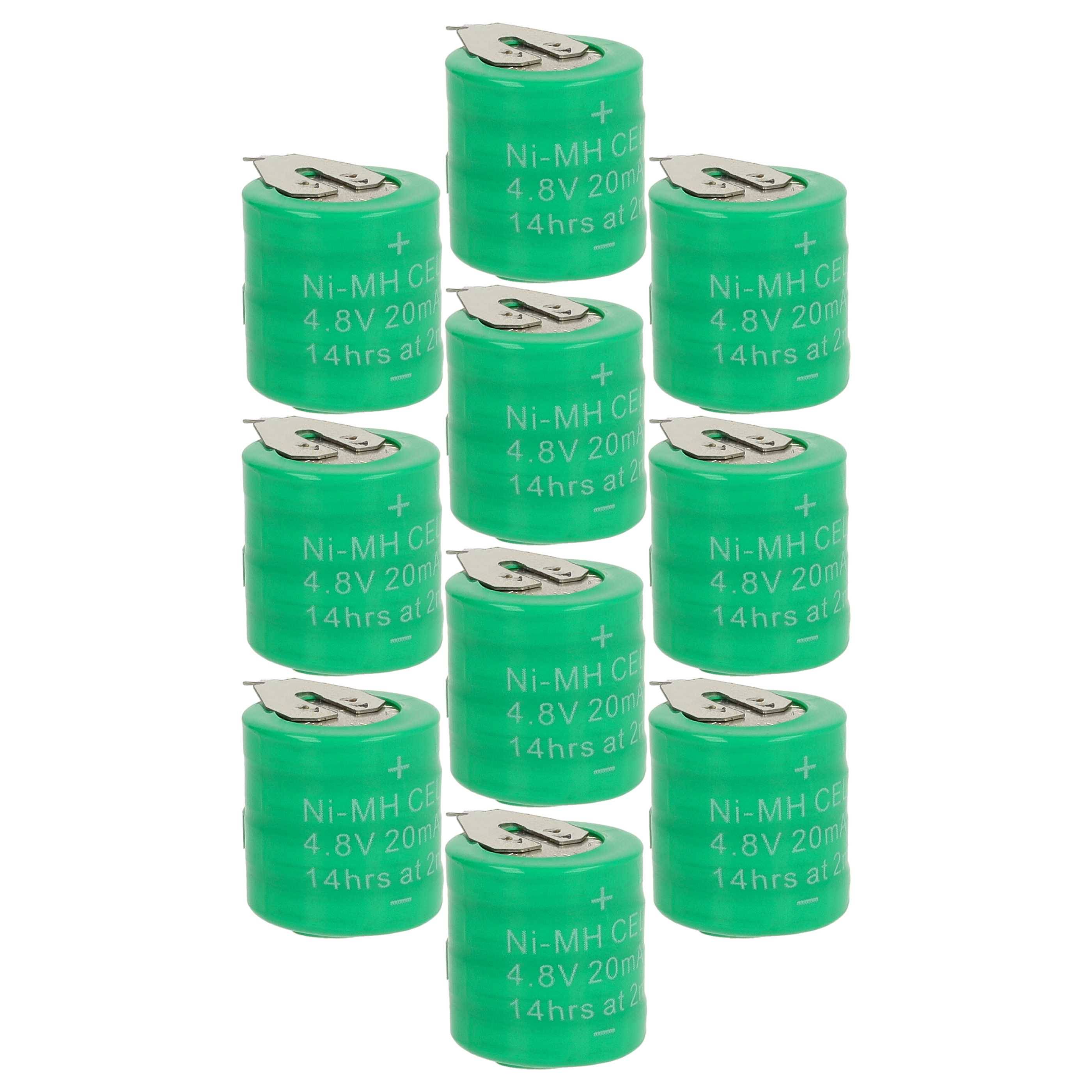 vhbw 10x NiMH Ersatz Knopfzellen-Akku Typ 4/V15H 2-Pins 20mAh 4,8V kompatibel mit Modellbau-Akkus, Solar-Leuchten uvm.-0