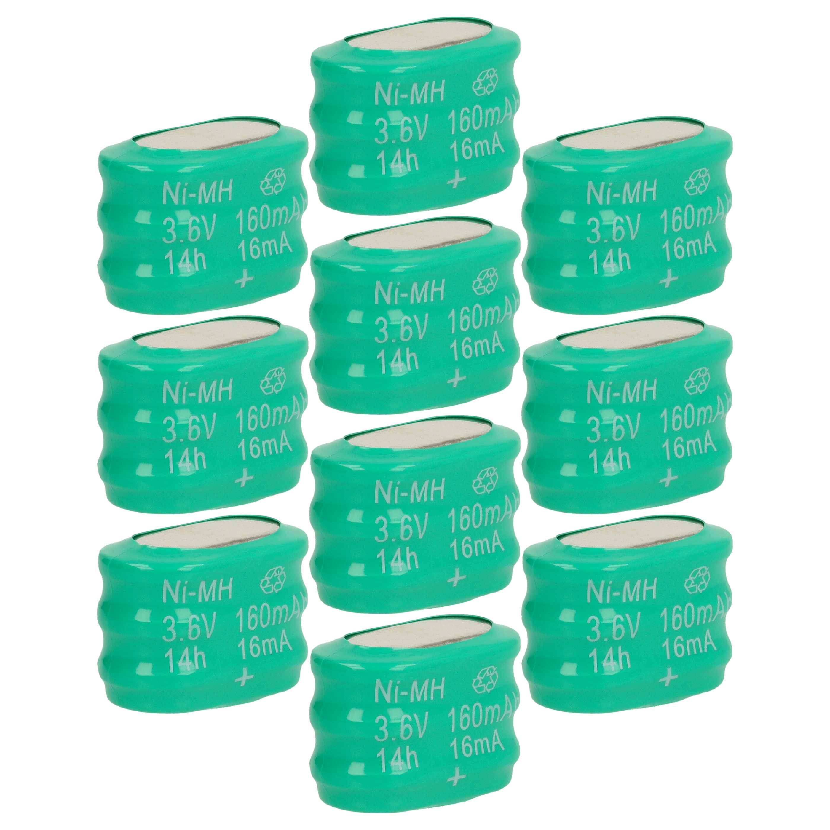 vhbw 10x NiMH Ersatz Knopfzellen-Akku Typ 3/V150H 150mAh 3,6V kompatibel mit Modellbau-Akkus, Solar-Leuchten uvm.-0