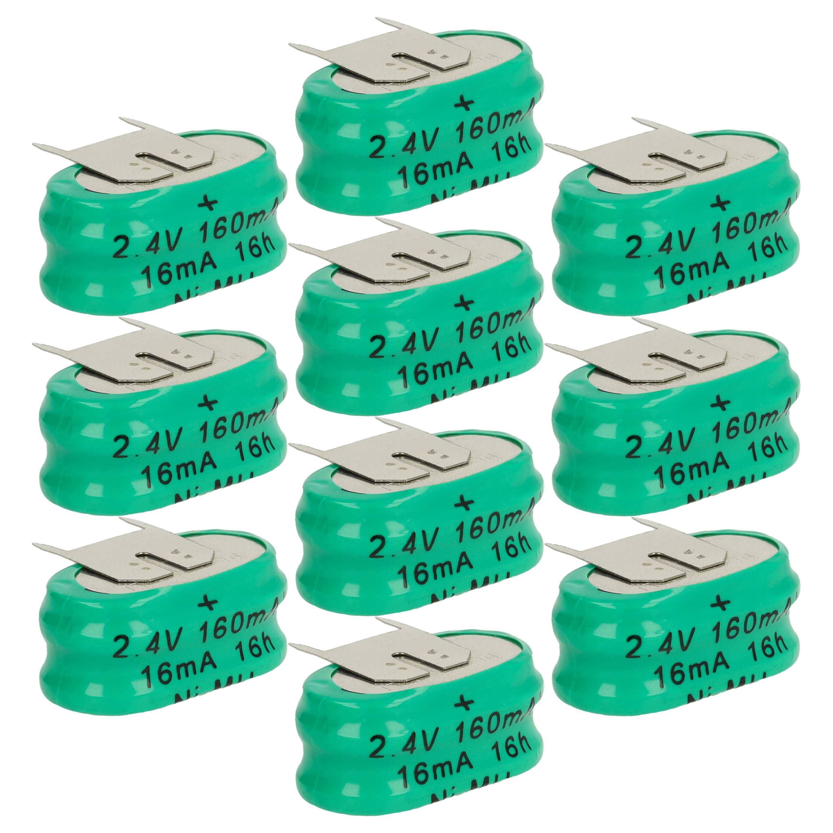 vhbw 10x NiMH Ersatz Knopfzellen-Akku Typ 2/V150H 3-Pins 150mAh 2,4V kompatibel mit Modellbau-Akkus, Solar-Leuchten uvm.-0