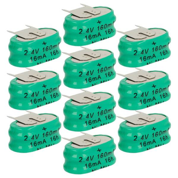 vhbw 10x NiMH Ersatz Knopfzellen-Akku Typ 2/V150H 3-Pins 150mAh 2,4V kompatibel mit Modellbau-Akkus, Solar-Leuchten uvm.