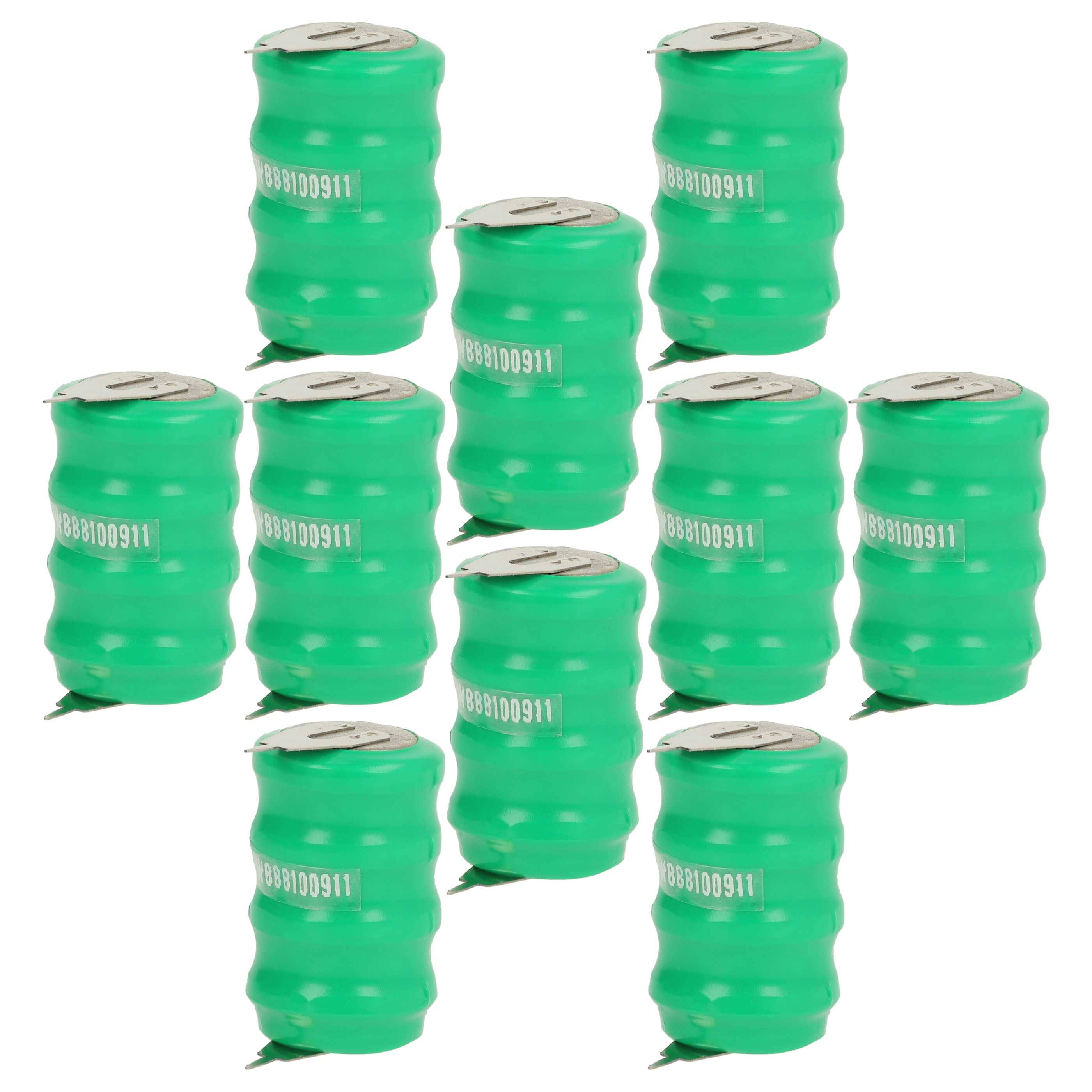 vhbw 10x NiMH Ersatz Knopfzellen-Akku Typ V80H 2-Pins 80mAh 4,8V kompatibel mit Modellbau-Akkus, Solar-Leuchten uvm.-0