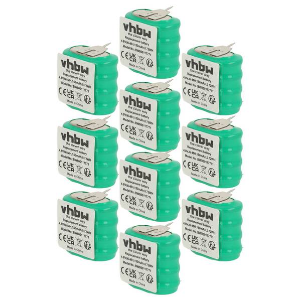 vhbw 10x NiMH Ersatz Knopfzellen-Akku Typ 4/V150H 3-Pins 150mAh 4,8V kompatibel mit Modellbau-Akkus, Solar-Leuchten uvm.