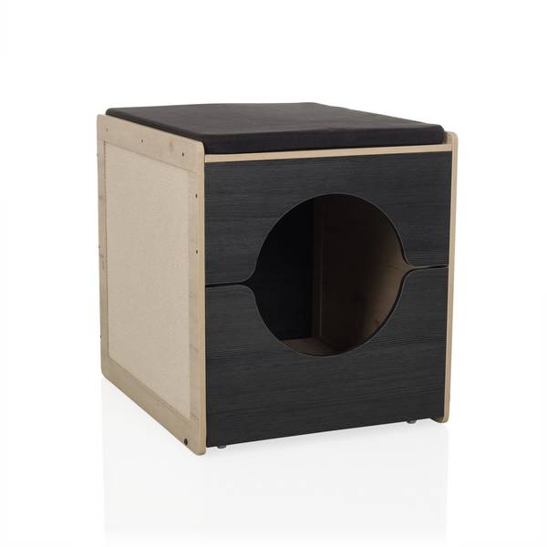 Katzenbox Katzenhöhle KITTY PAWBOX 2 60x50x55 cm mit Kratzbrett schwarz/eiche hjh LIVING