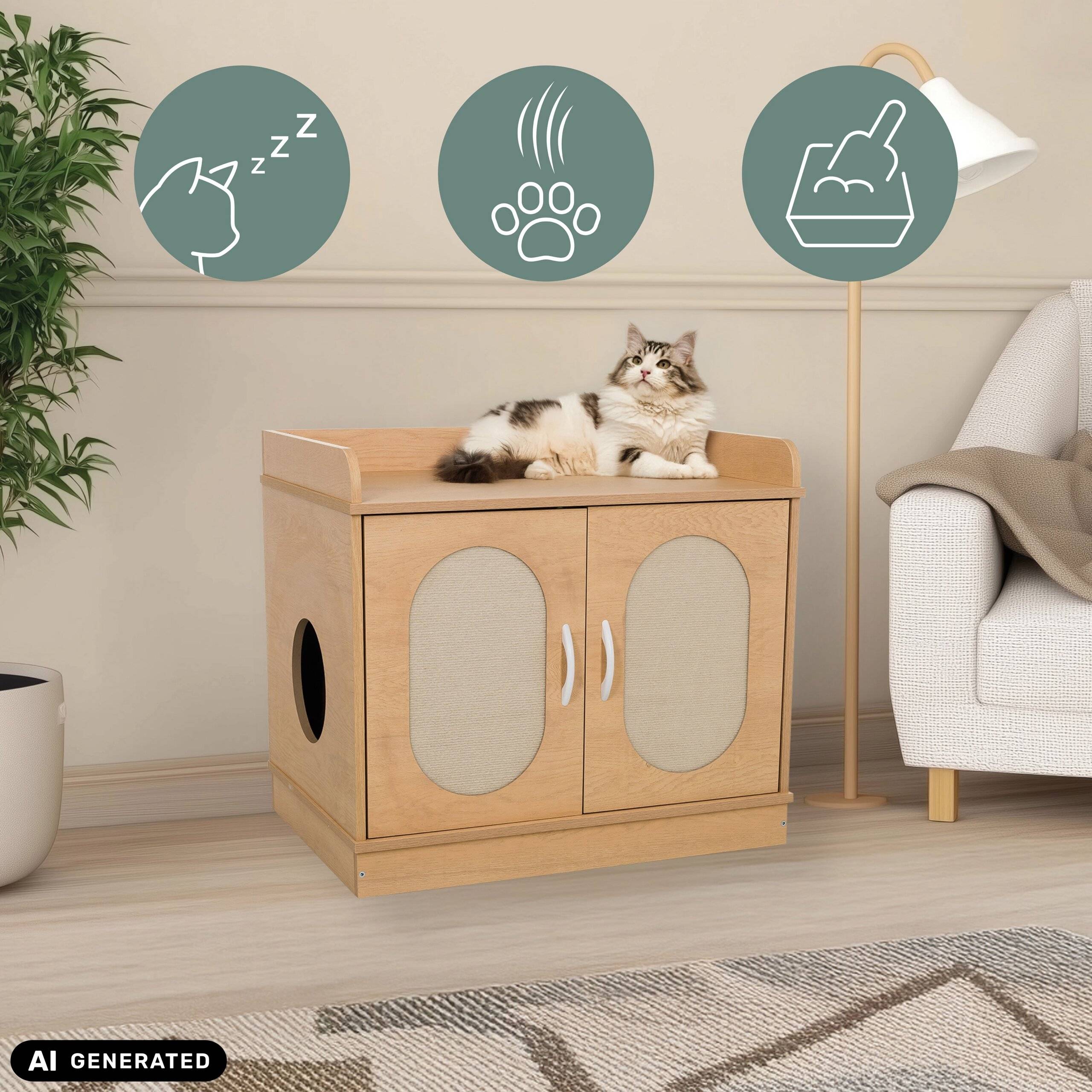 Katzenhaus Kommode KITTYHOME 2 75x53x66,5 cm buche hjh LIVING-4