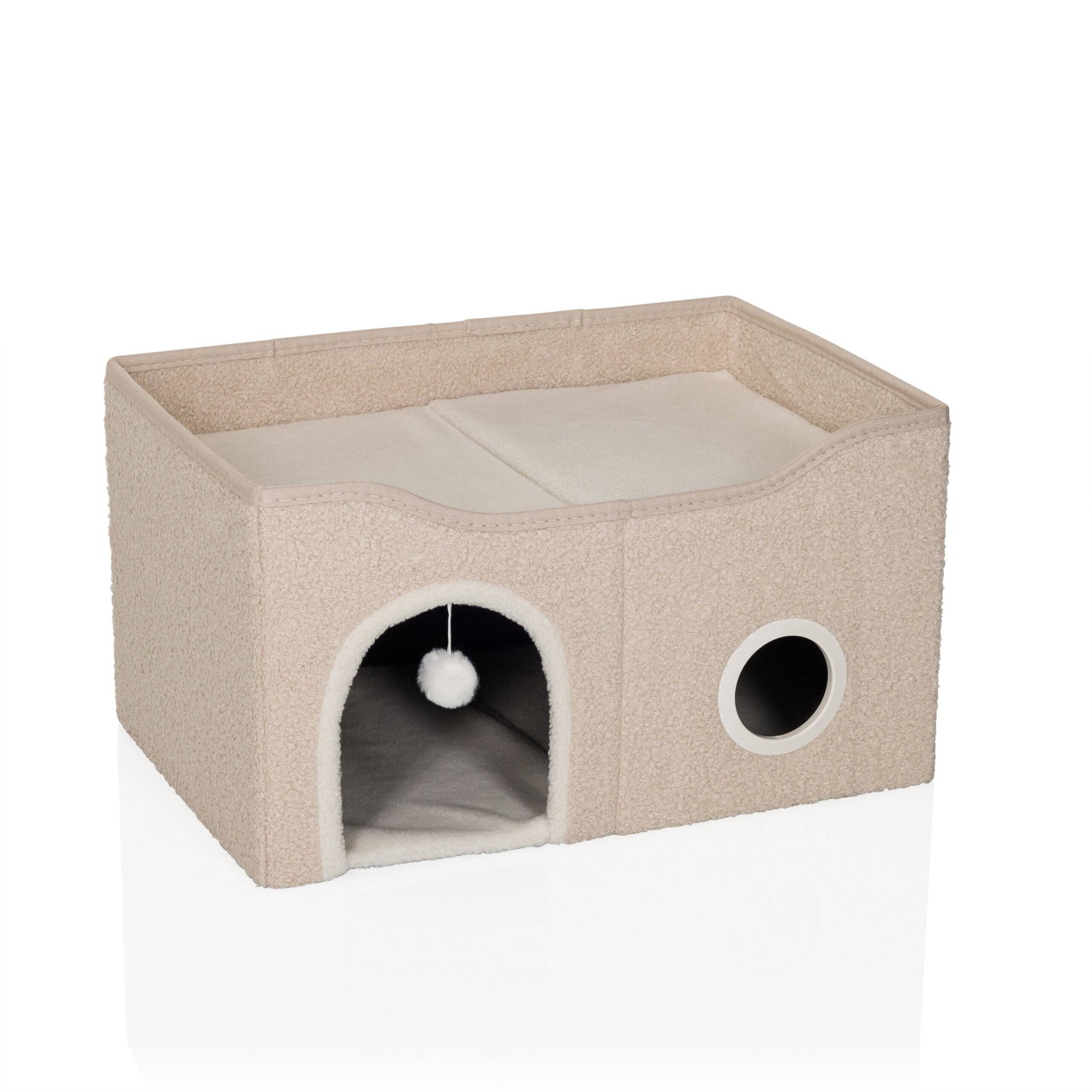 Katzenhaus Katzenhöhle PAWY EB eckig faltbar mit Spielzeug beige hjh LIVING-0