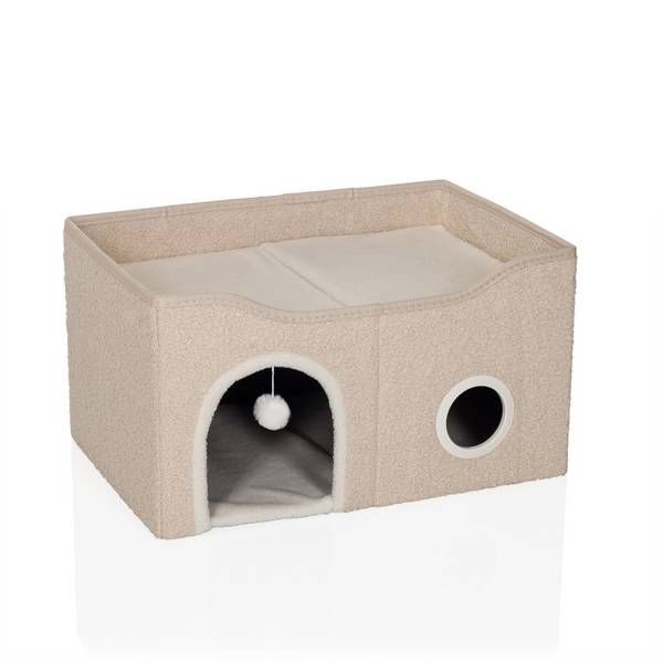 Katzenhaus Katzenhöhle PAWY EB eckig faltbar mit Spielzeug beige hjh LIVING