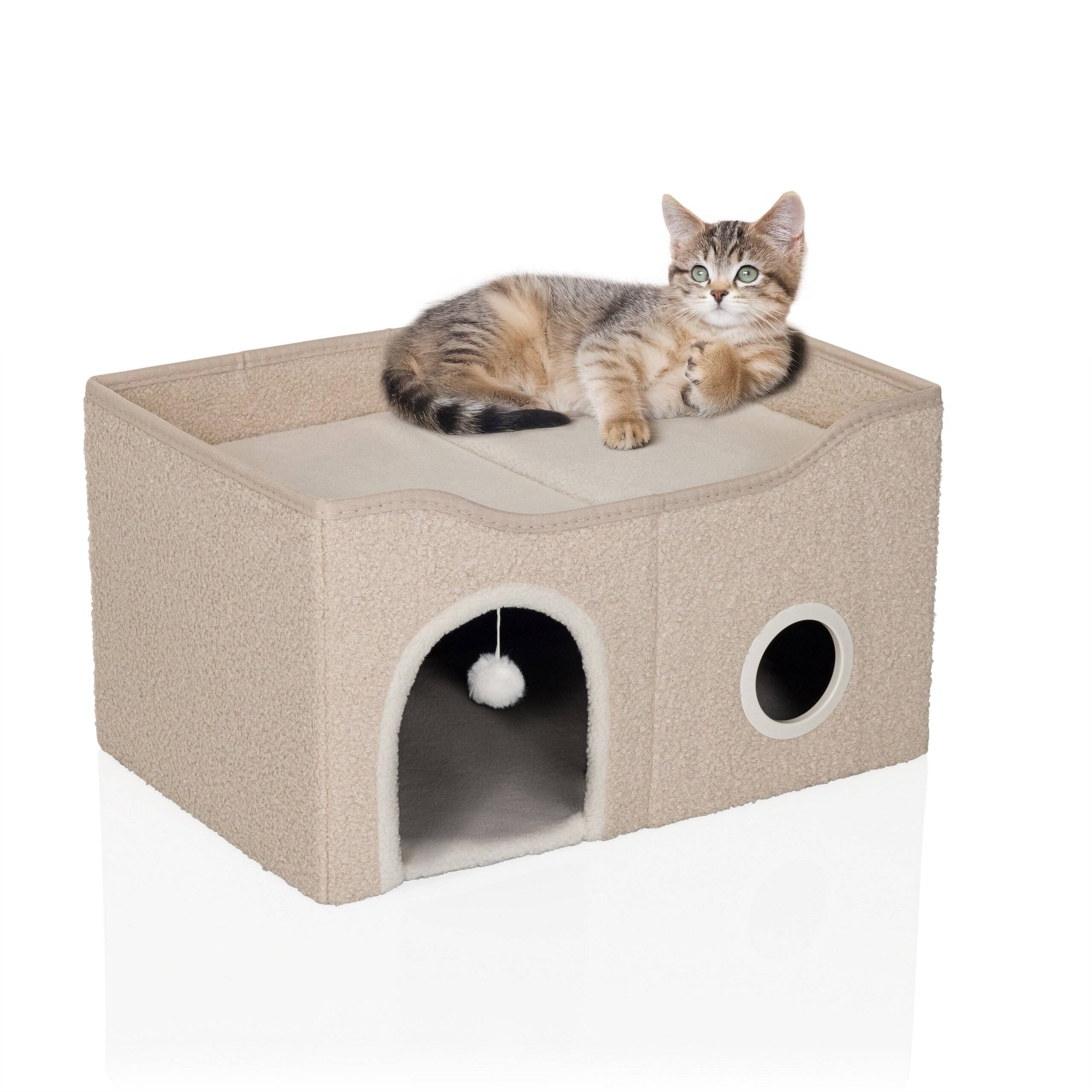 Katzenhaus Katzenhöhle PAWY EB eckig faltbar mit Spielzeug beige hjh LIVING-2