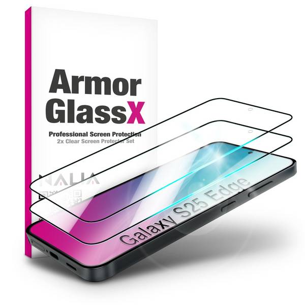 NALIA Schutzglas „ArmorGlassX“ für Samsung Galaxy S25 Edge – 2x Display Glas Hochtransparent Oleophob Kratzfest