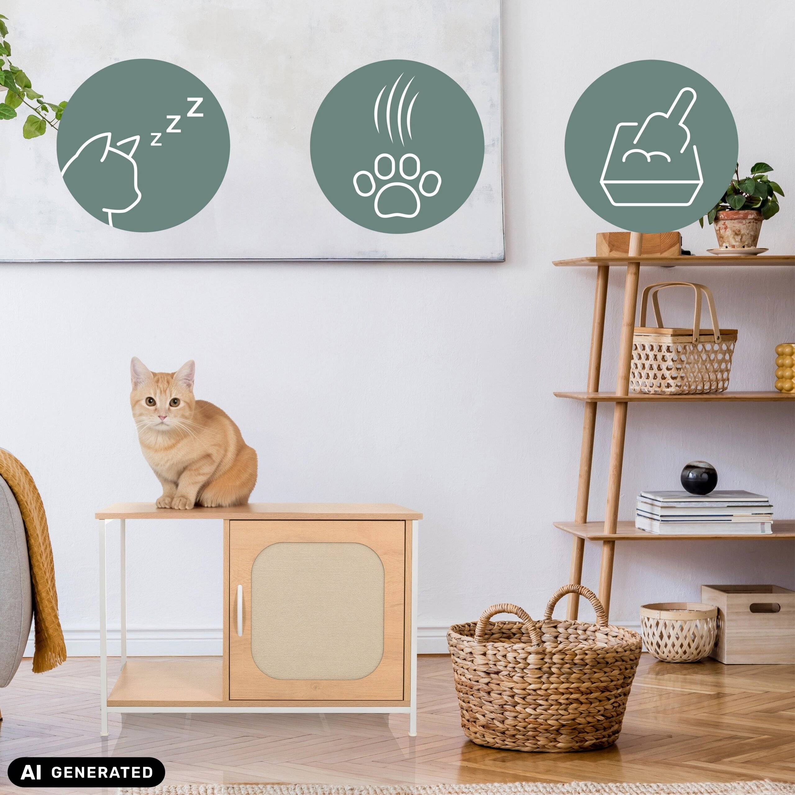 Katzenhaus Sideboard KITTYHOME 1 80x48x55 cm buche weiß hjh LIVING-4