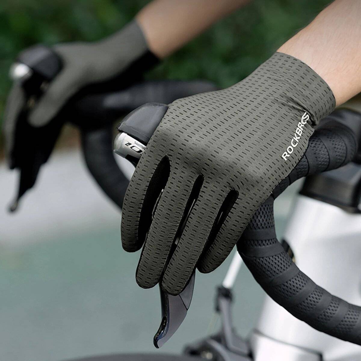 Rockbros Atmungsaktive Vollfinger-Fahrradhandschuhe Grün M-1