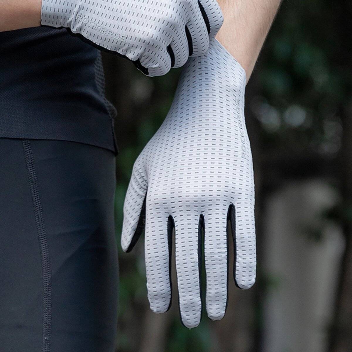 Rockbros Atmungsaktive Vollfinger-Fahrradhandschuhe Grau L-2