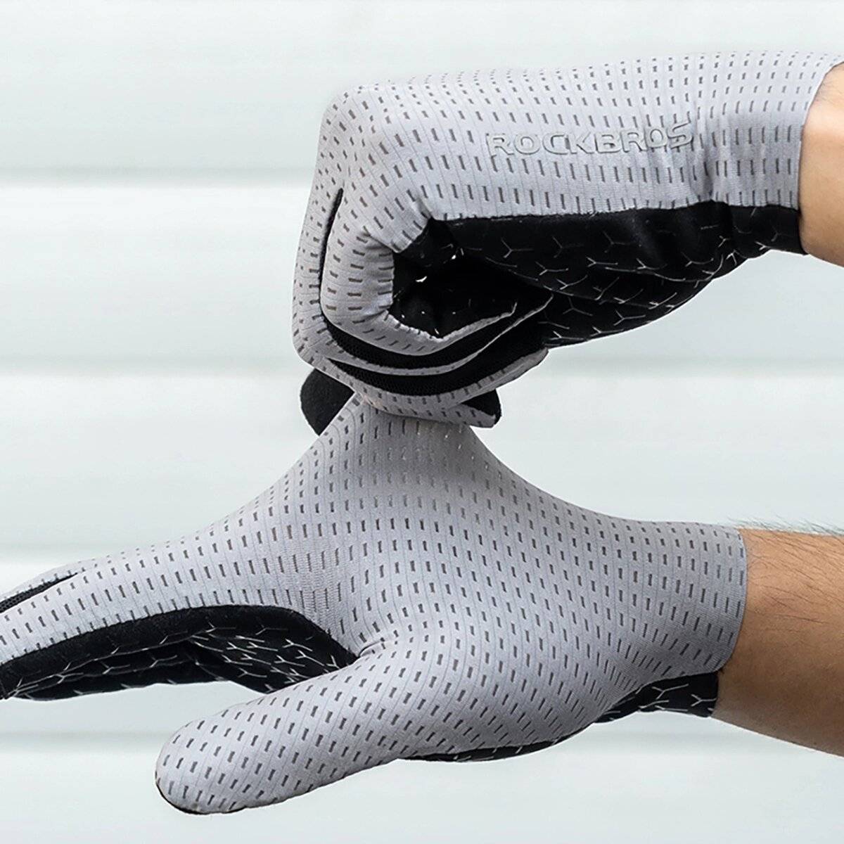 Rockbros Atmungsaktive Vollfinger-Fahrradhandschuhe Grau L-3