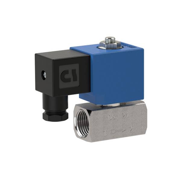 RIEGLER 2/2-Wege-Magnetventil, Edelstahl, NO, direktgesteuert, 24 V DC, Mediumstemperatur -10 °C - 160 °C, G 1/4, PN 0 -