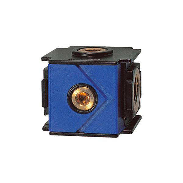 RIEGLER Verteiler »variobloc«, BG 2, G 1/2, mit 4 Abgängen: oben / unten G 3/8 / G 1/2 und vorne / hinten G 1/4.  Zur En