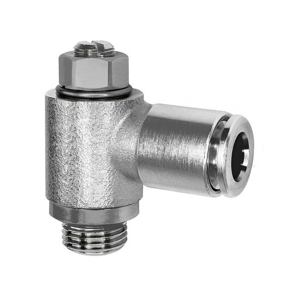 RIEGLER Drosselventil, beidseitig (B), Schlitzschraube, G 1/8, Steckverbindung 8, drehb., 0 - 10 bar, -20 °C bis 80 °C,
