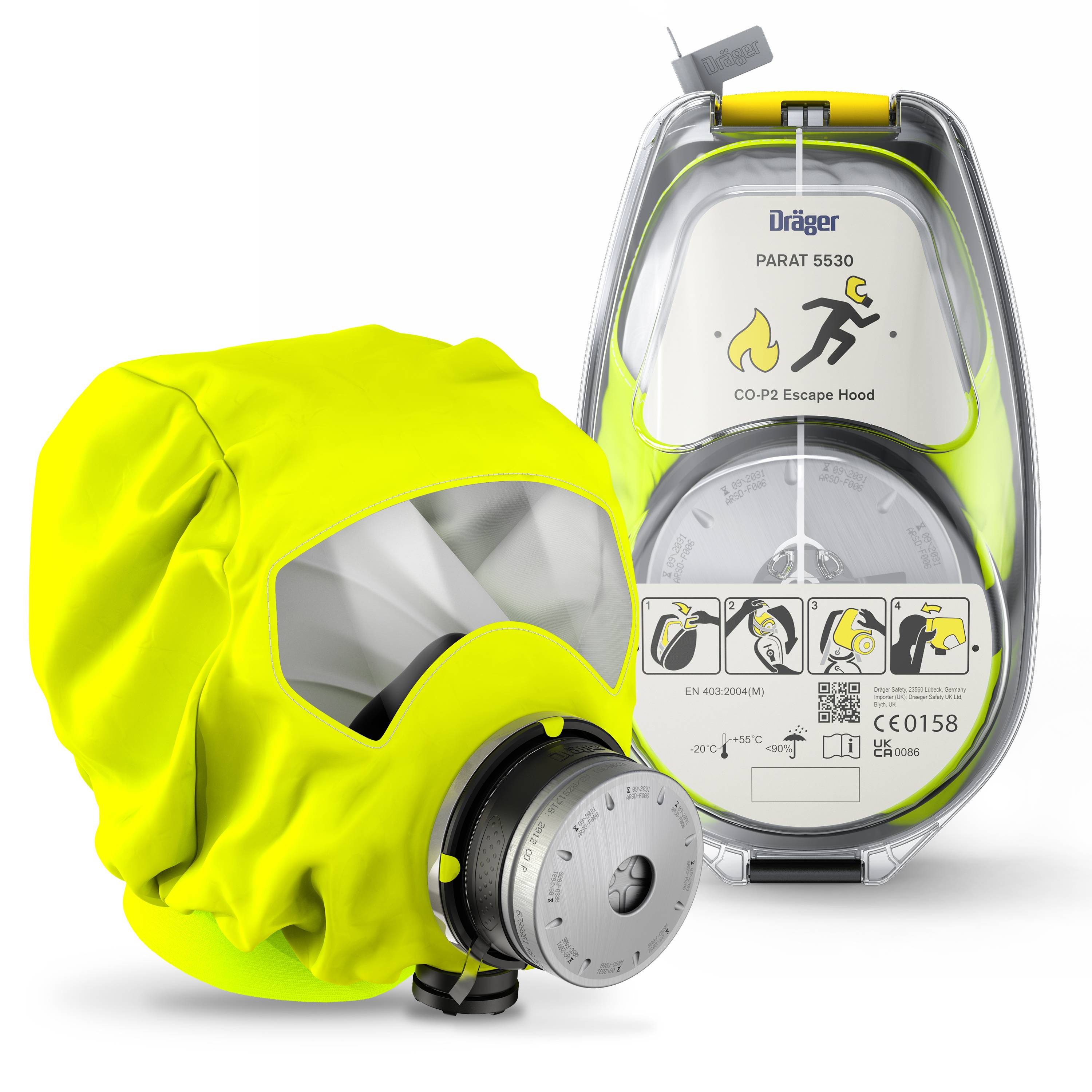 Dräger Brandfluchthaube PARAT 5530 Fluchthaube mit CO-P2 Filter Kohlenmonoxid Filter - Hardcase-0