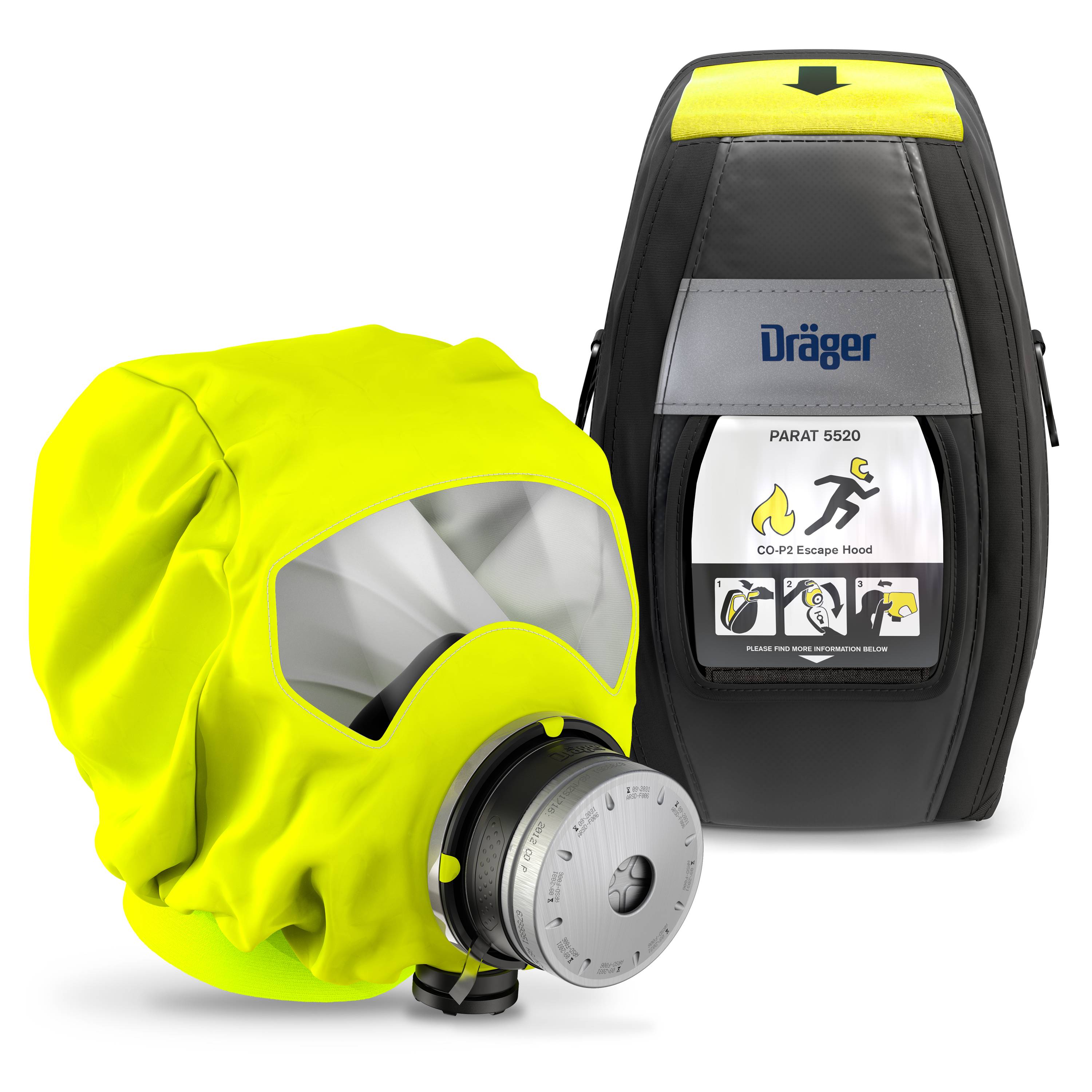 Dräger Brandfluchthaube PARAT 5520 Fluchthaube mit CO-P2 Filter Kohlenmonoxid Filter - Softpack-0