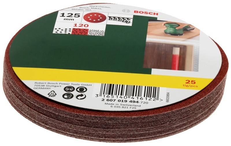 Bosch - Schleifpapier - 25 Stücke - Scheibe - Körnung: 120-0