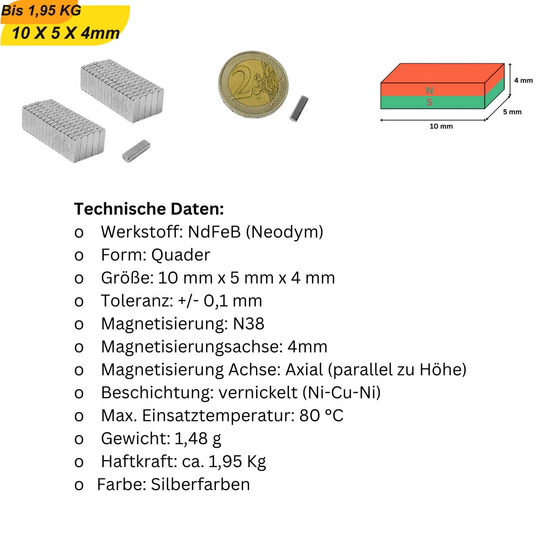 50 Stück Neodym Magnet 10mm x 5mm x 4mm Supermagnete hohe Haftkraft Quadermagnete-5