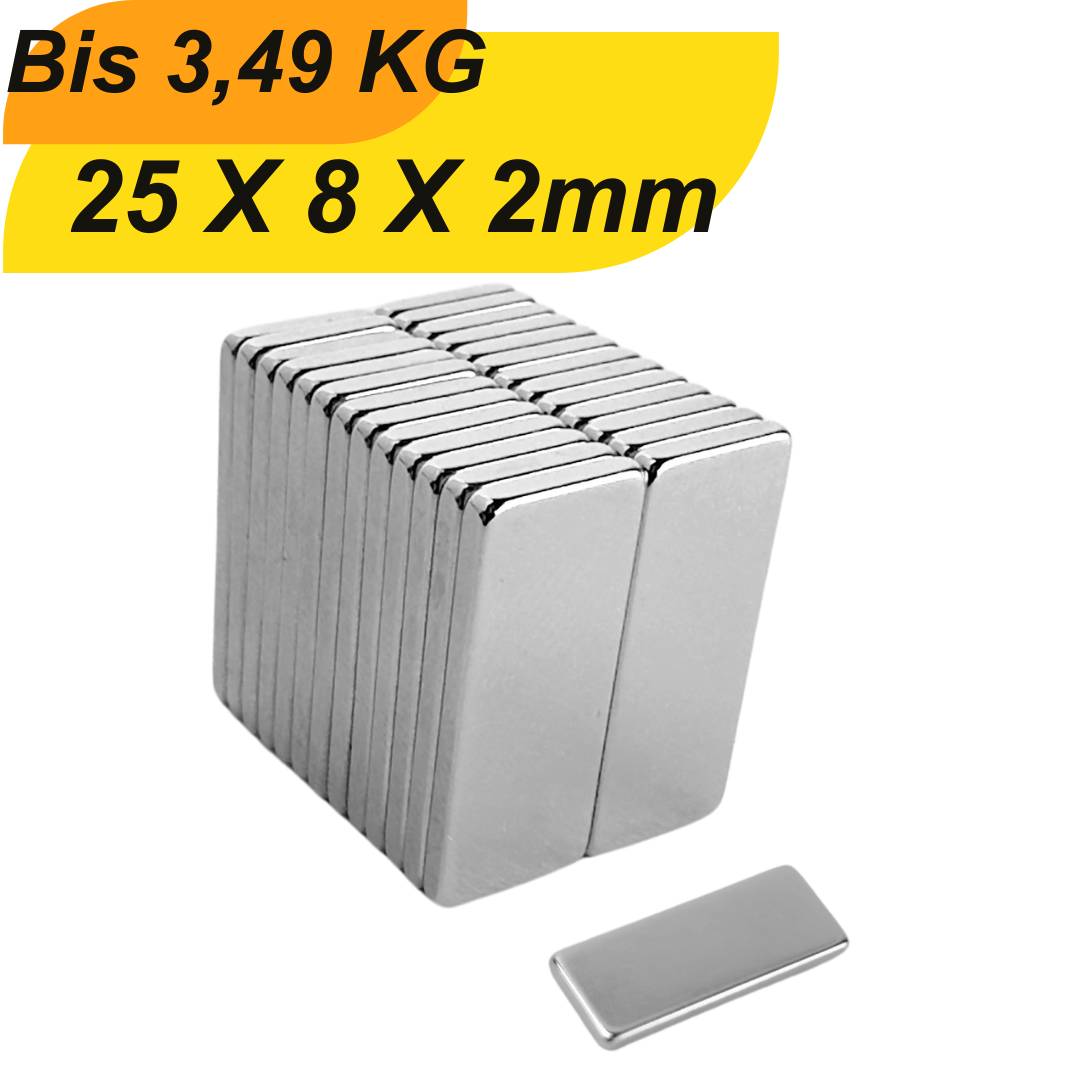 20 Stück Neodym Magnet 25mm x 8mm x 2mm Supermagnete hohe Haftkraft Quadermagnete-0