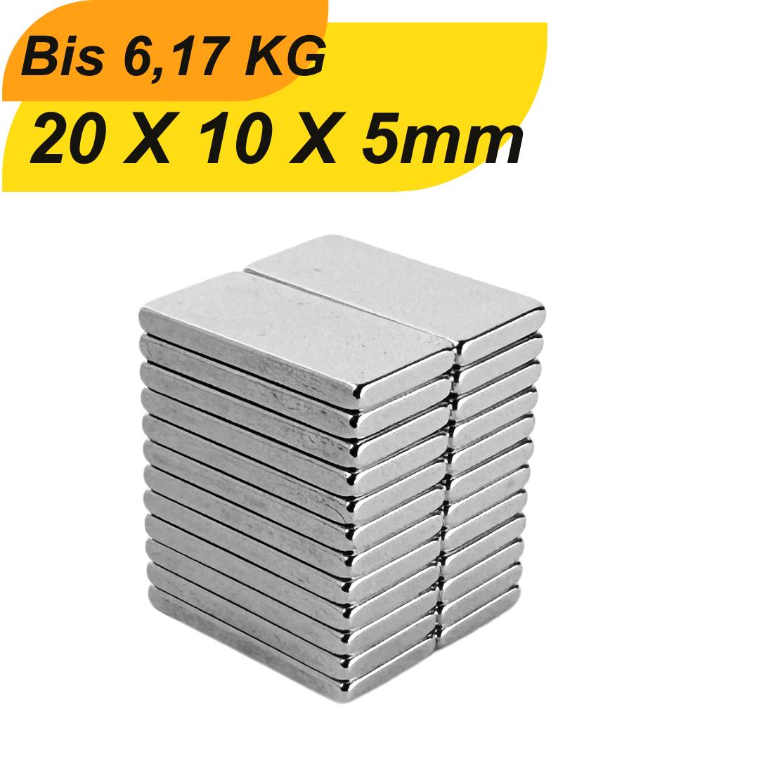 20 Stück Neodym Magnet 20mm x 10mm x 5mm Supermagnete hohe Haftkraft Quadermagnete-0