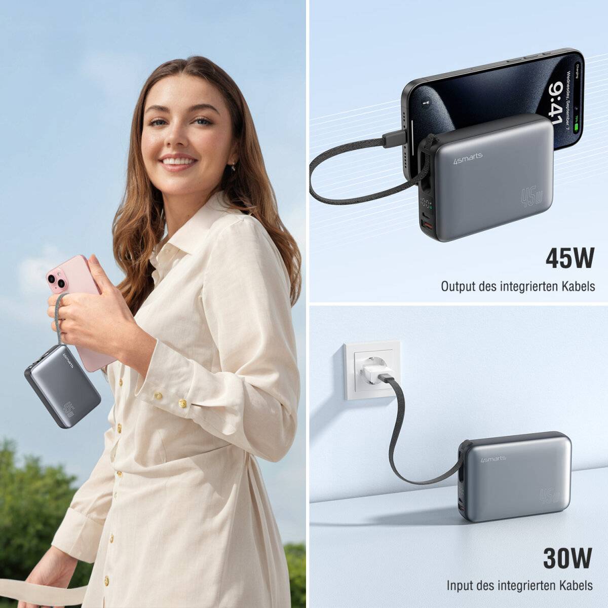 4smarts 541409, 20000 mAh, Lithium Polymer (LiPo), Hisilicon FCP, Power Delivery 3.0, Quick Charge 3.0, 45 W, Grau-1