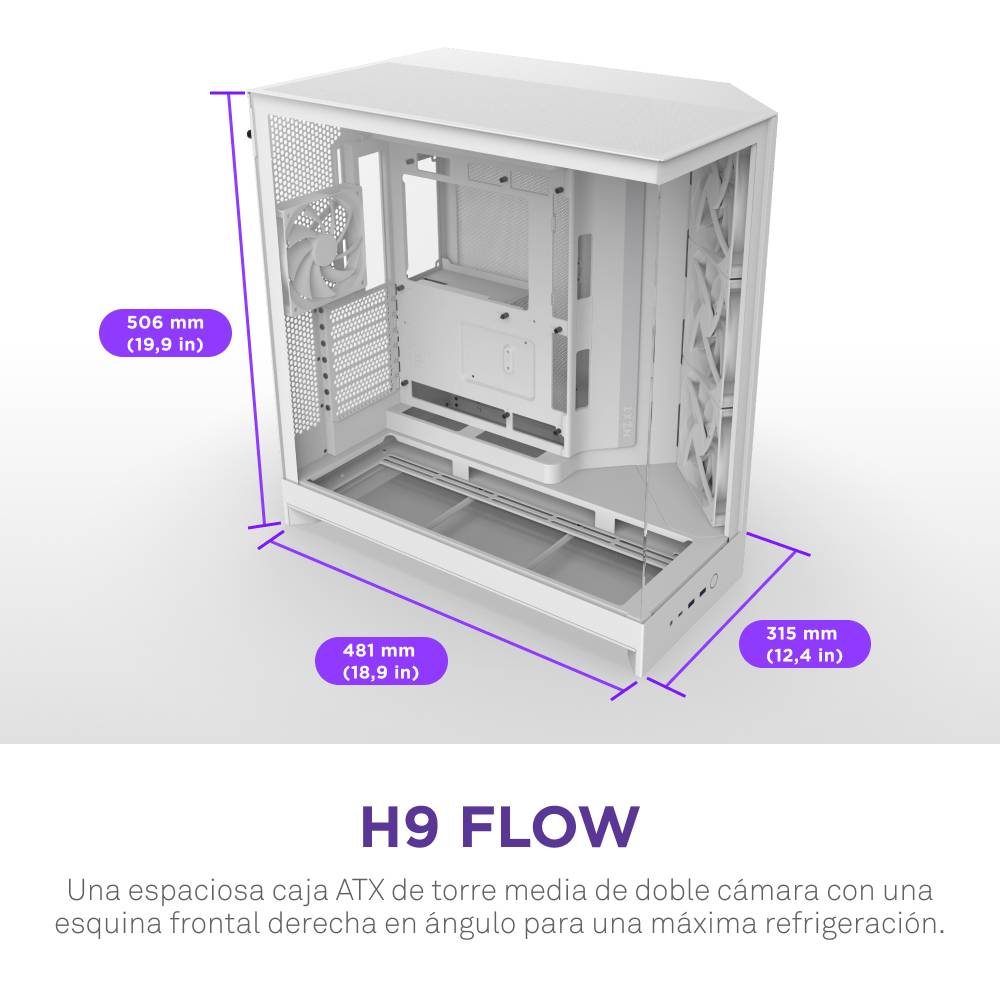 NZXT H9 Flow - Mid tower - E-ATX - Seitenteil mit Fenster (gehärtetes Glas)-2