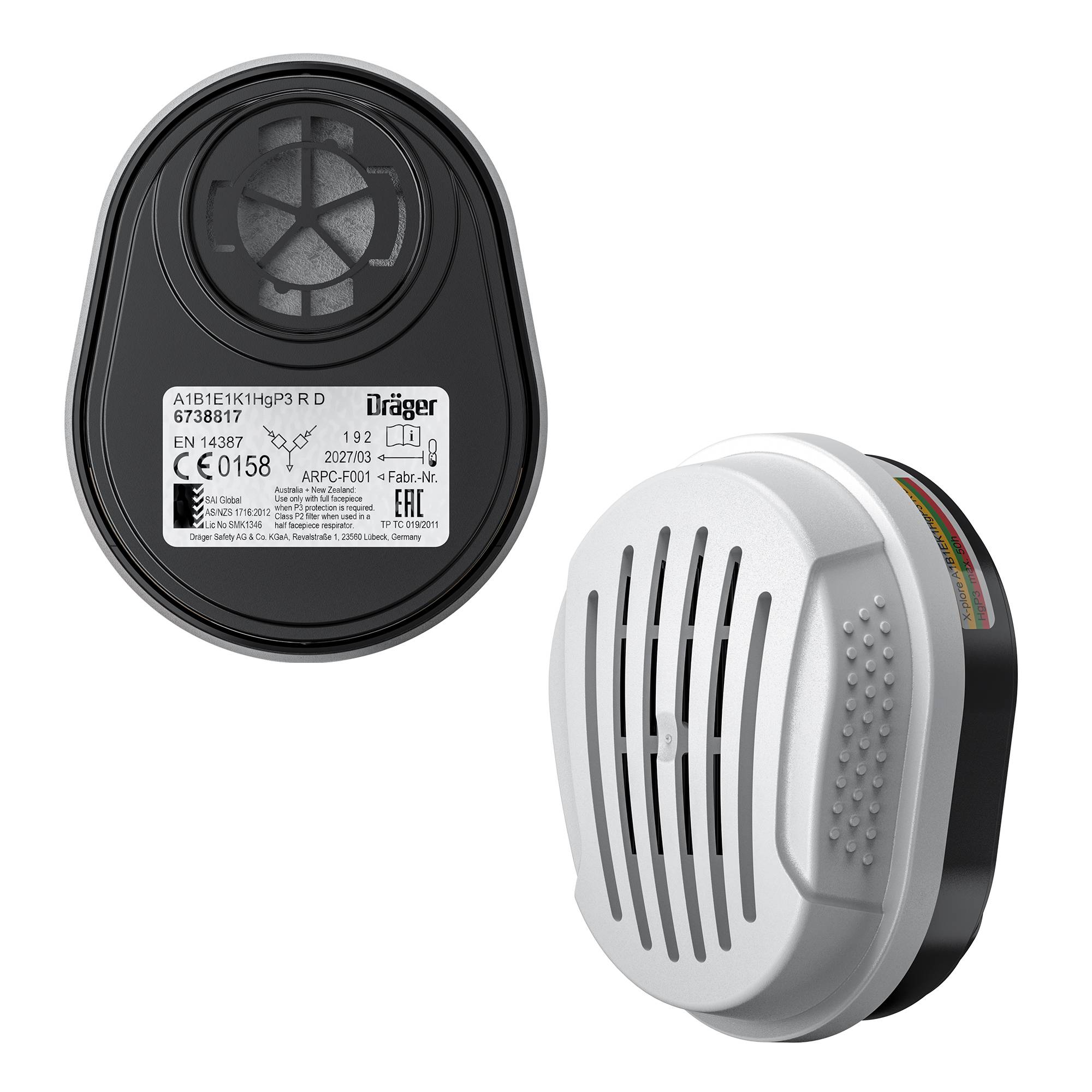 Dräger Atemschutz Kombi-filter Bajonett A1B1E1K1 Hg P3 R D Gas u. Partikelfilter für X-plore 3000 u. 5500 Reihe-1