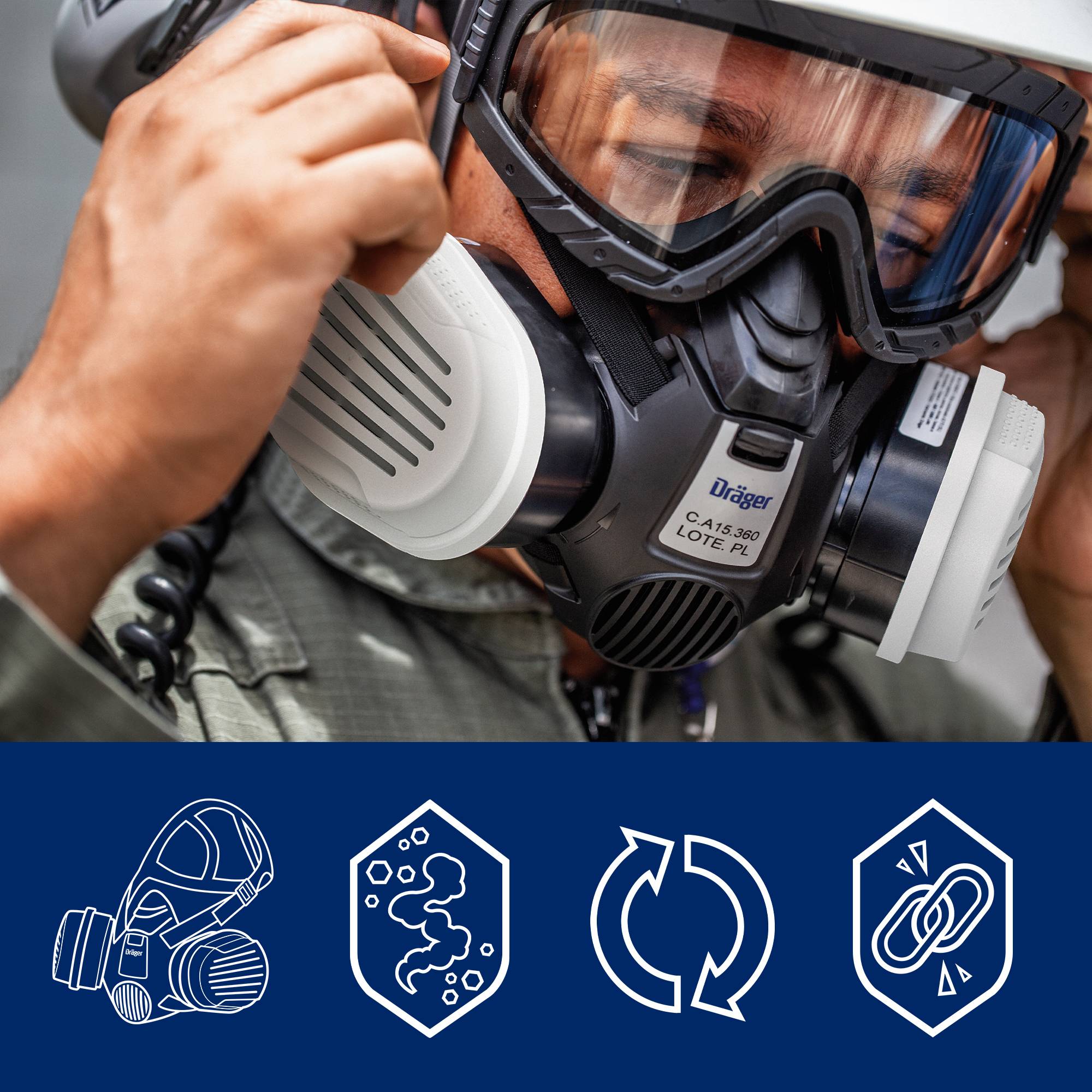 Dräger Atemschutz Kombi-filter Bajonett A1B1E1K1 Hg P3 R D Gas u. Partikelfilter für X-plore 3000 u. 5500 Reihe-3