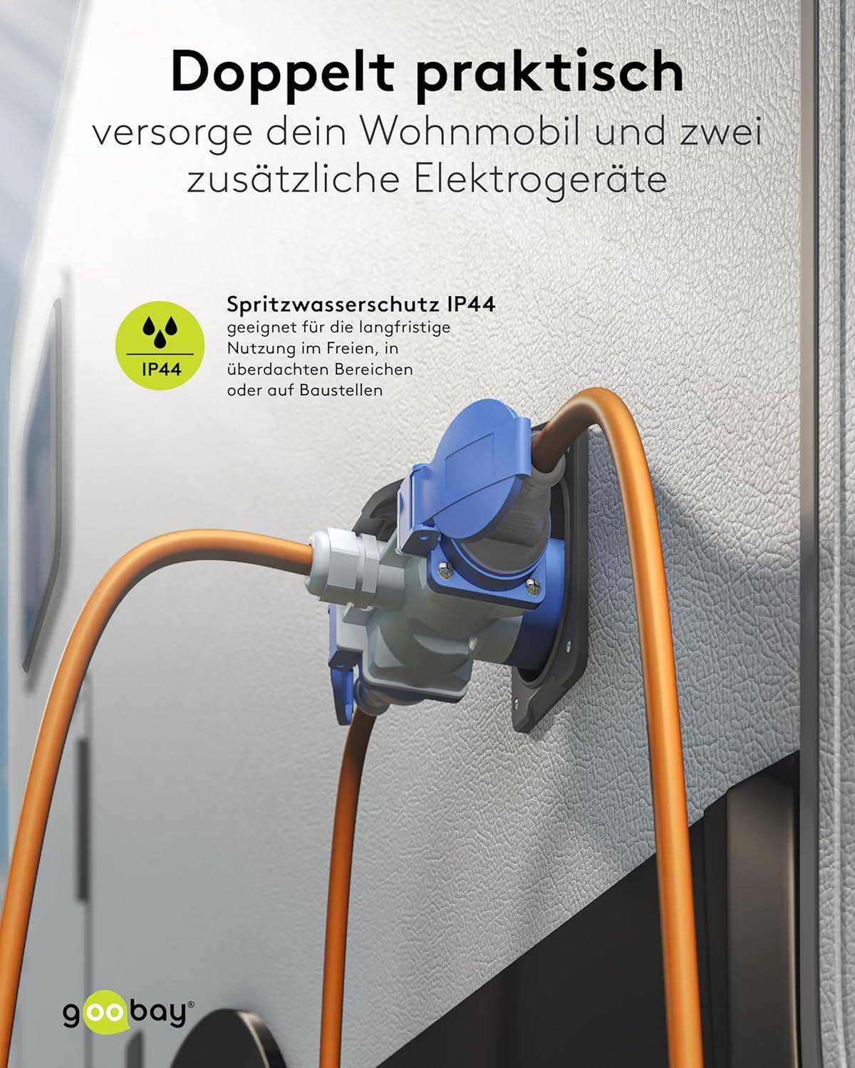 Goobay 76231 CEE Adapterkabel, CEE-Stecker auf 2x 90° CEE-Buchse und Schutzkontakt-Buchse, IP44 16 A / 230 V, 1.5 mtr-5
