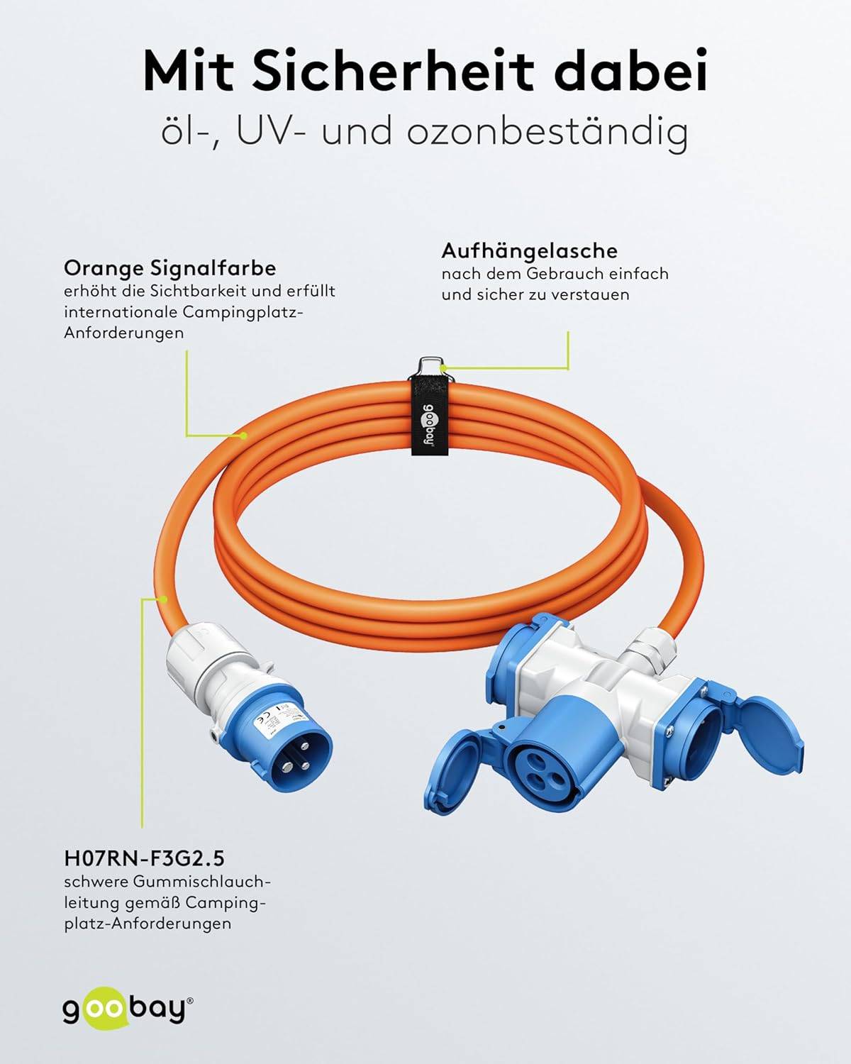 Goobay 76231 CEE Adapterkabel, CEE-Stecker auf 2x 90° CEE-Buchse und Schutzkontakt-Buchse, IP44 16 A / 230 V, 1.5 mtr-2