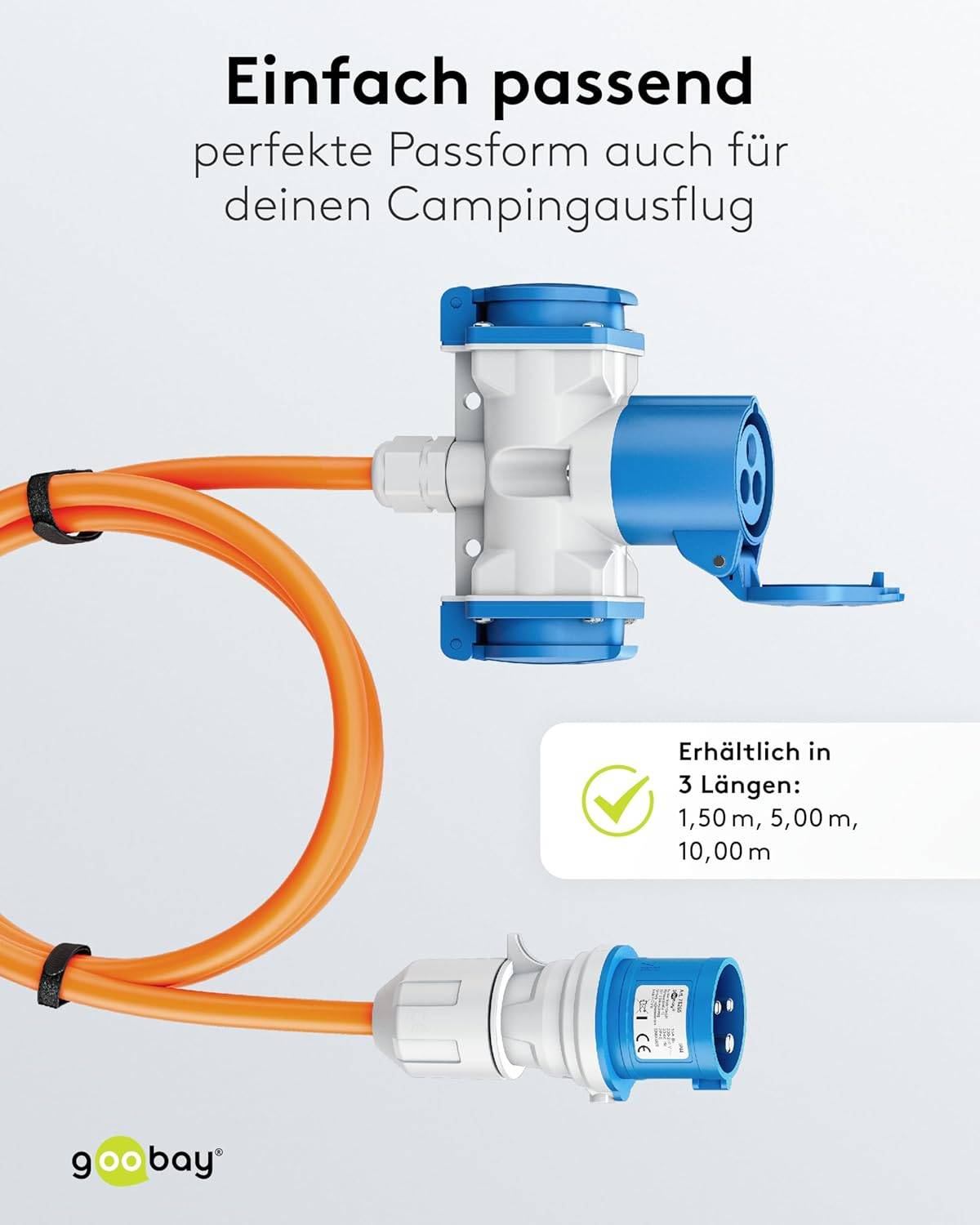 Goobay 76231 CEE Adapterkabel, CEE-Stecker auf 2x 90° CEE-Buchse und Schutzkontakt-Buchse, IP44 16 A / 230 V, 1.5 mtr-4