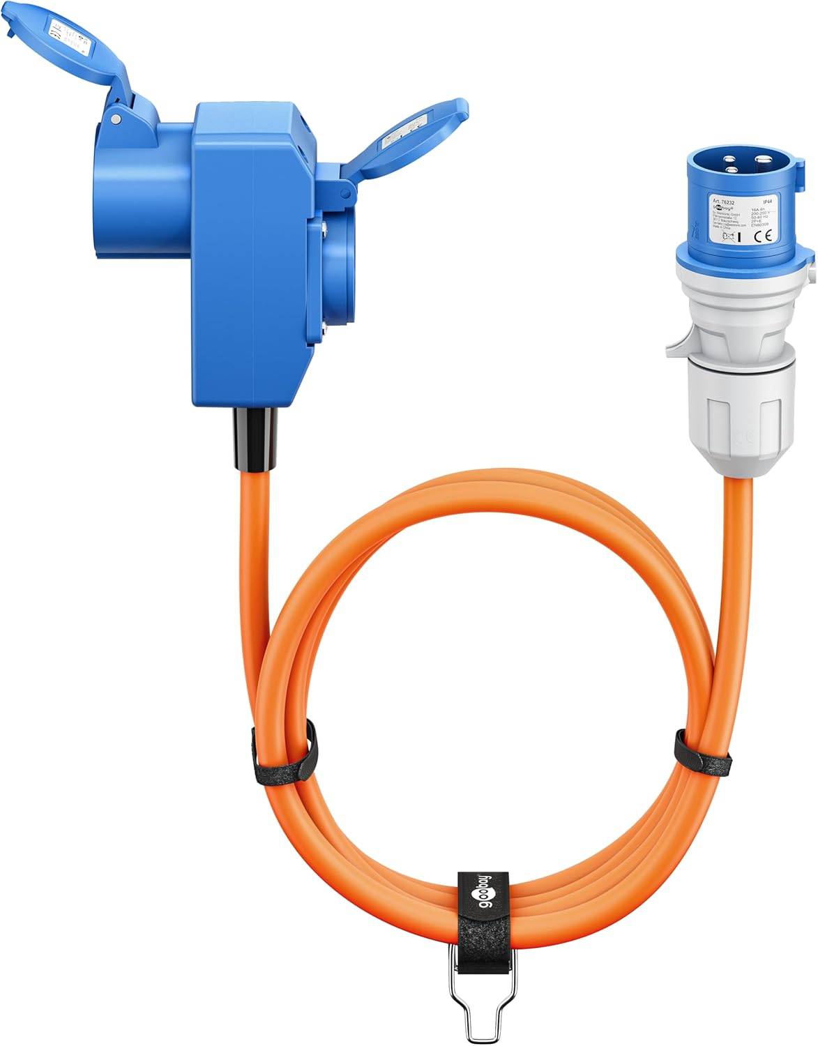 Goobay 76233 CEE Adapterkabel, CEE-Stecker auf 90° CEE-Buchse und Schutzkontakt-Buchse, IP44 16 A / 230 V, 5 mtr-0