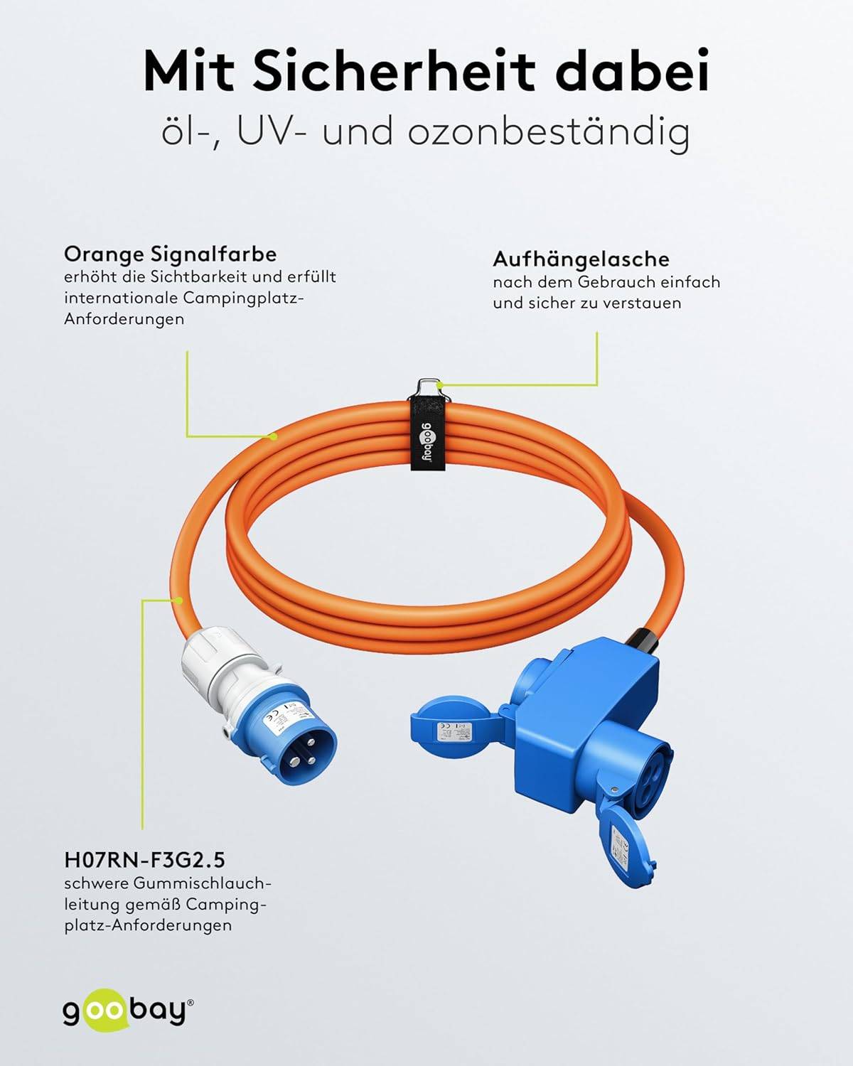 Goobay 76233 CEE Adapterkabel, CEE-Stecker auf 90° CEE-Buchse und Schutzkontakt-Buchse, IP44 16 A / 230 V, 5 mtr-2