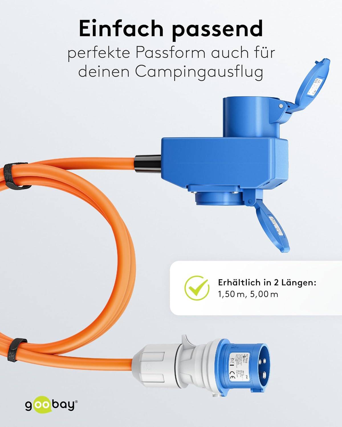 Goobay 76233 CEE Adapterkabel, CEE-Stecker auf 90° CEE-Buchse und Schutzkontakt-Buchse, IP44 16 A / 230 V, 5 mtr-4