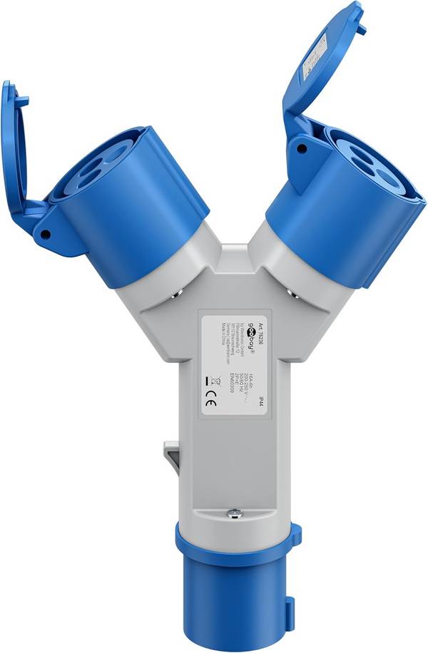Goobay 76236 CEE Y-Adapter, CEE-Stecker auf 2x CEE-Kupplung, IP44 16 A / 230 V