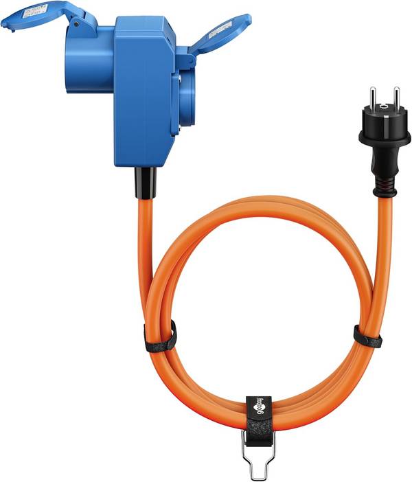Goobay 76222 CEE Adapterkabel, Schutzkontakt-Stecker auf CEE+Schutzkontakt Buchse, IP44 16 A / 230 V, 1.5 mtr