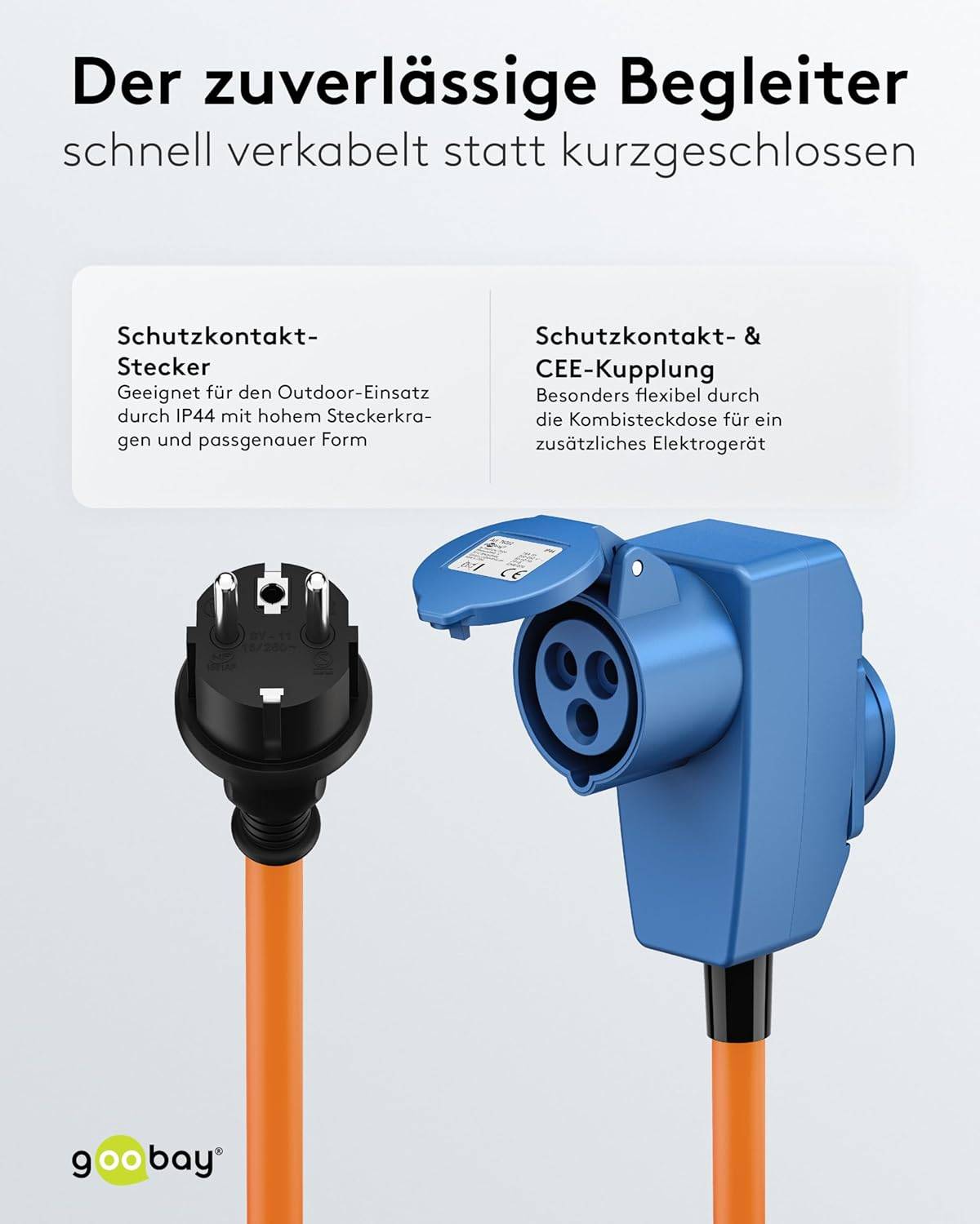 Goobay 76222 CEE Adapterkabel, Schutzkontakt-Stecker auf CEE+Schutzkontakt Buchse, IP44 16 A / 230 V, 1.5 mtr-3