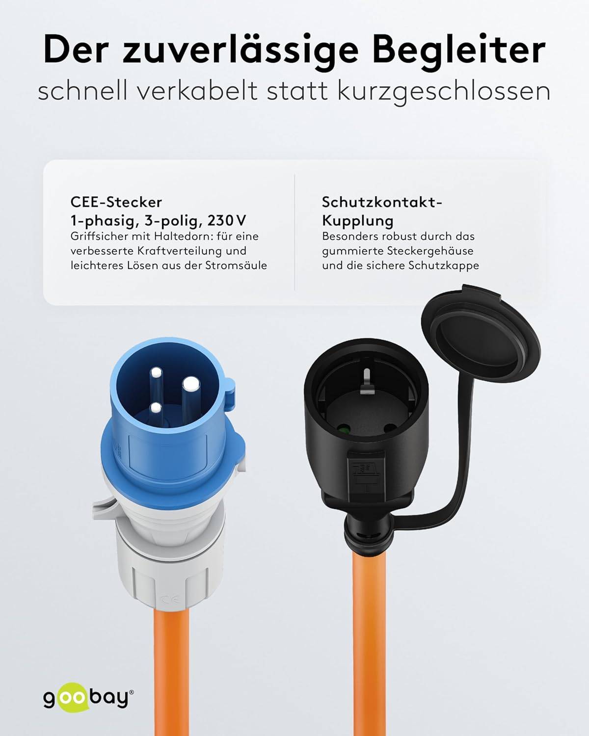 Goobay 76223 CEE Adapterkabel, CEE-Stecker auf Schutzkontakt-Buchse, IP44 16 A / 230 V, 1.5 mtr-2