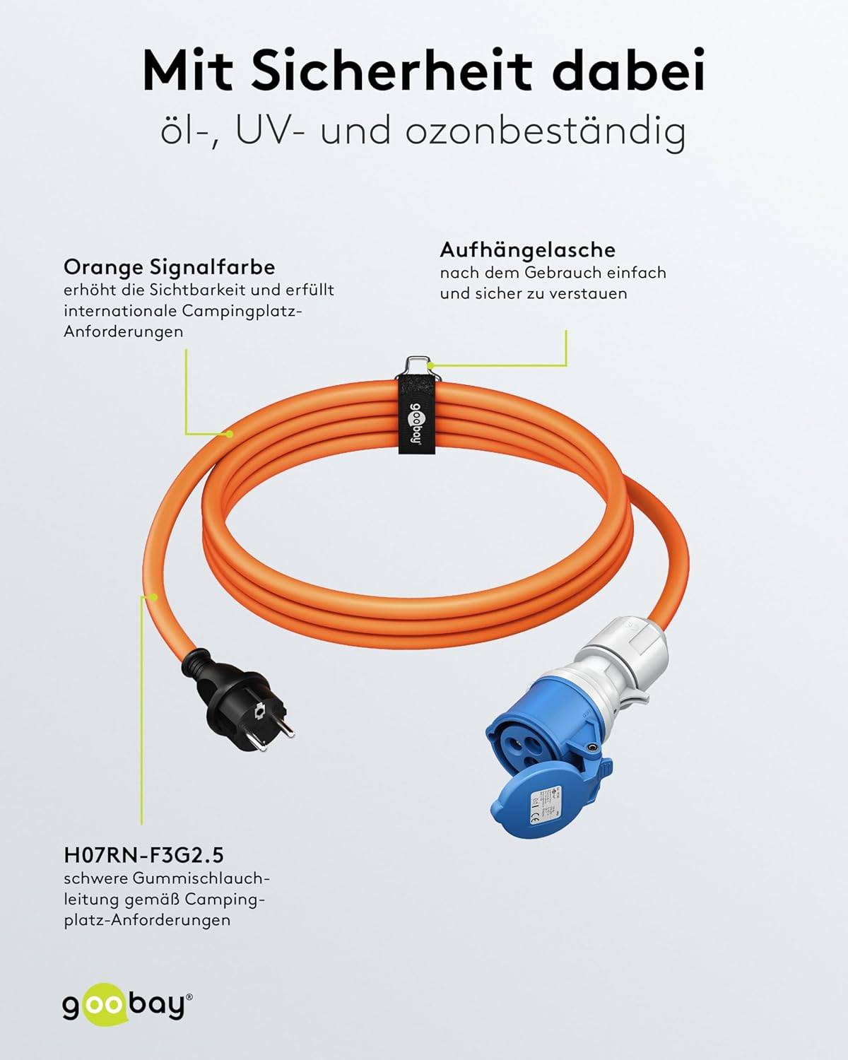 Goobay 76185 CEE Adapterkabel, CEE-Buchse auf Schutzkontakt-Stecker, IP44 16 A / 230 V, 1.5 mtr-2