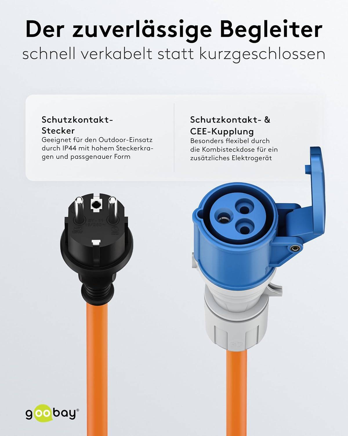 Goobay 76185 CEE Adapterkabel, CEE-Buchse auf Schutzkontakt-Stecker, IP44 16 A / 230 V, 1.5 mtr-3