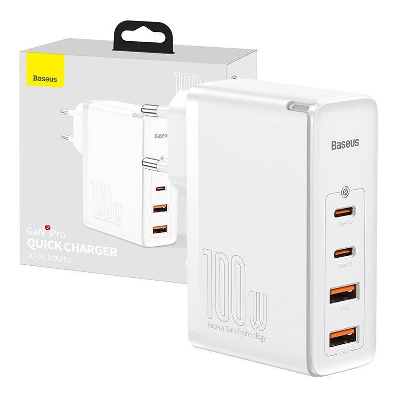 Symbolbild für Baseus GaN2 Pro Quick Travel Charger / Ladegerät, 2x USB-C + 2x USB, 100W, weiß
