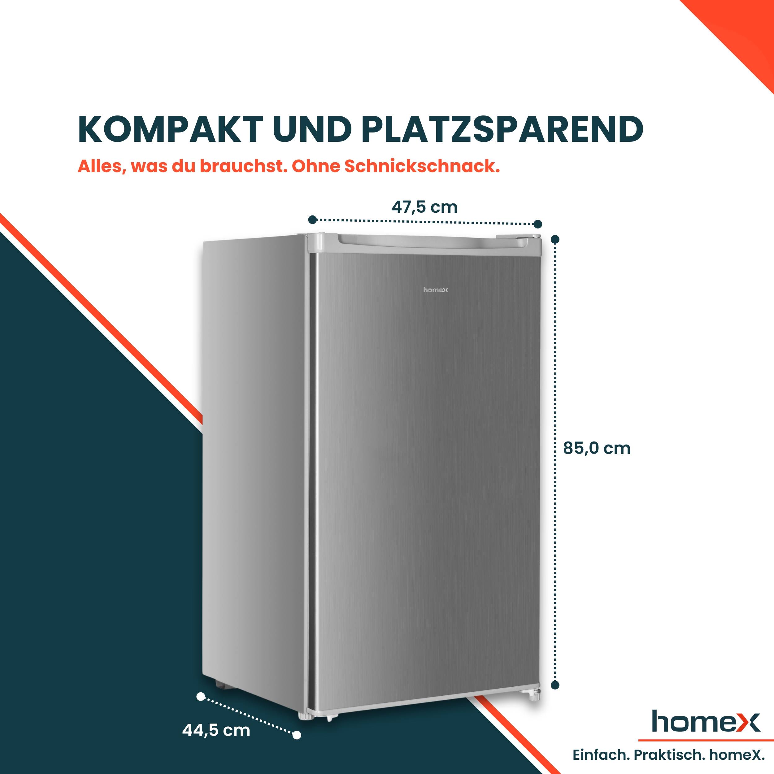 homeX CS0881-S Kühlschrank ohne Gefrierfach, Vollraumkühlschrank klein - 90L Nutzinhalt, freistehend und kompakt, silber-1