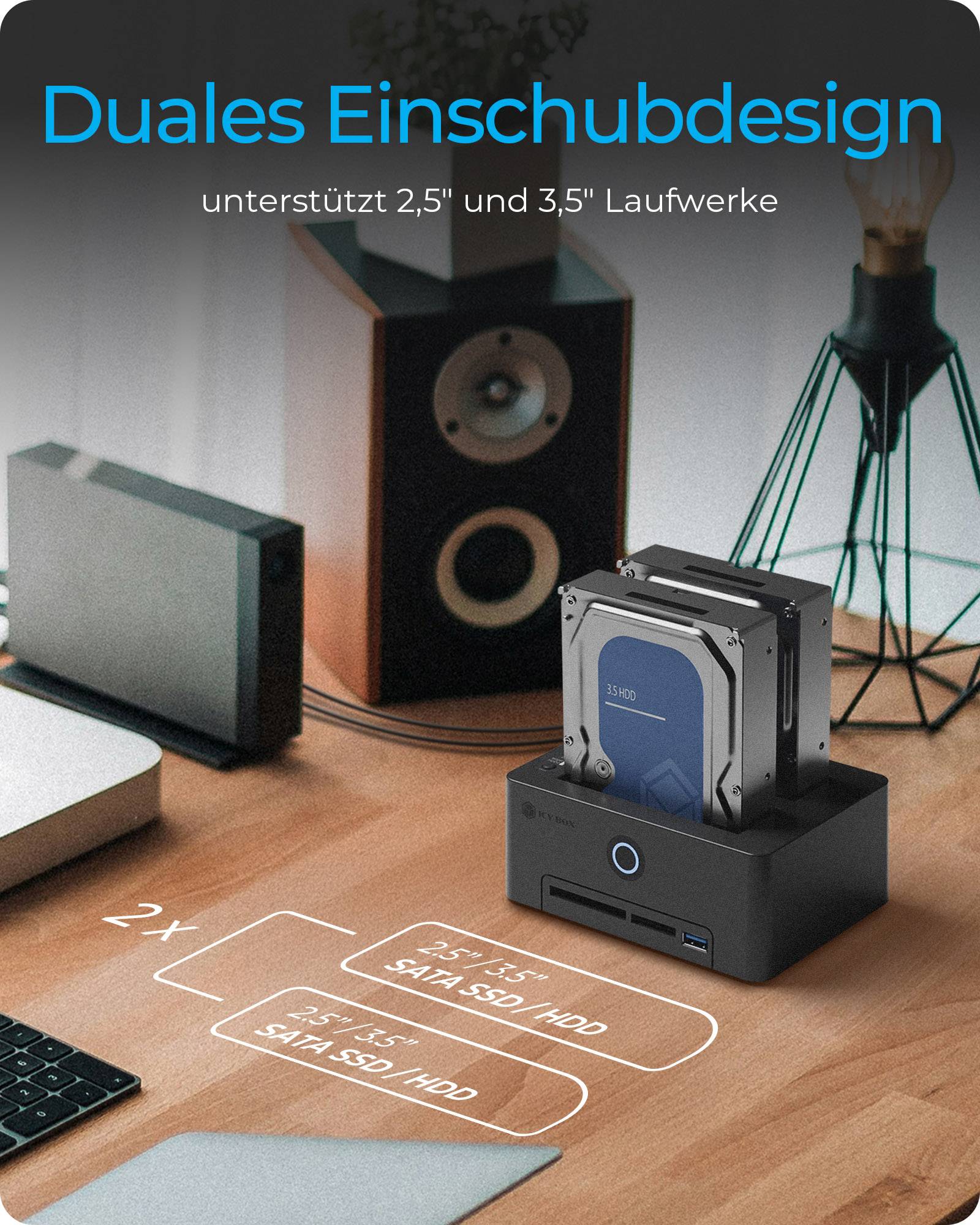 IB-1233CL-CR, HDD Docking & Klonstation mit Kartenlesern CF + SD und USB Hub, USB 3.2 Gen1 (5 Gbit/s)-1