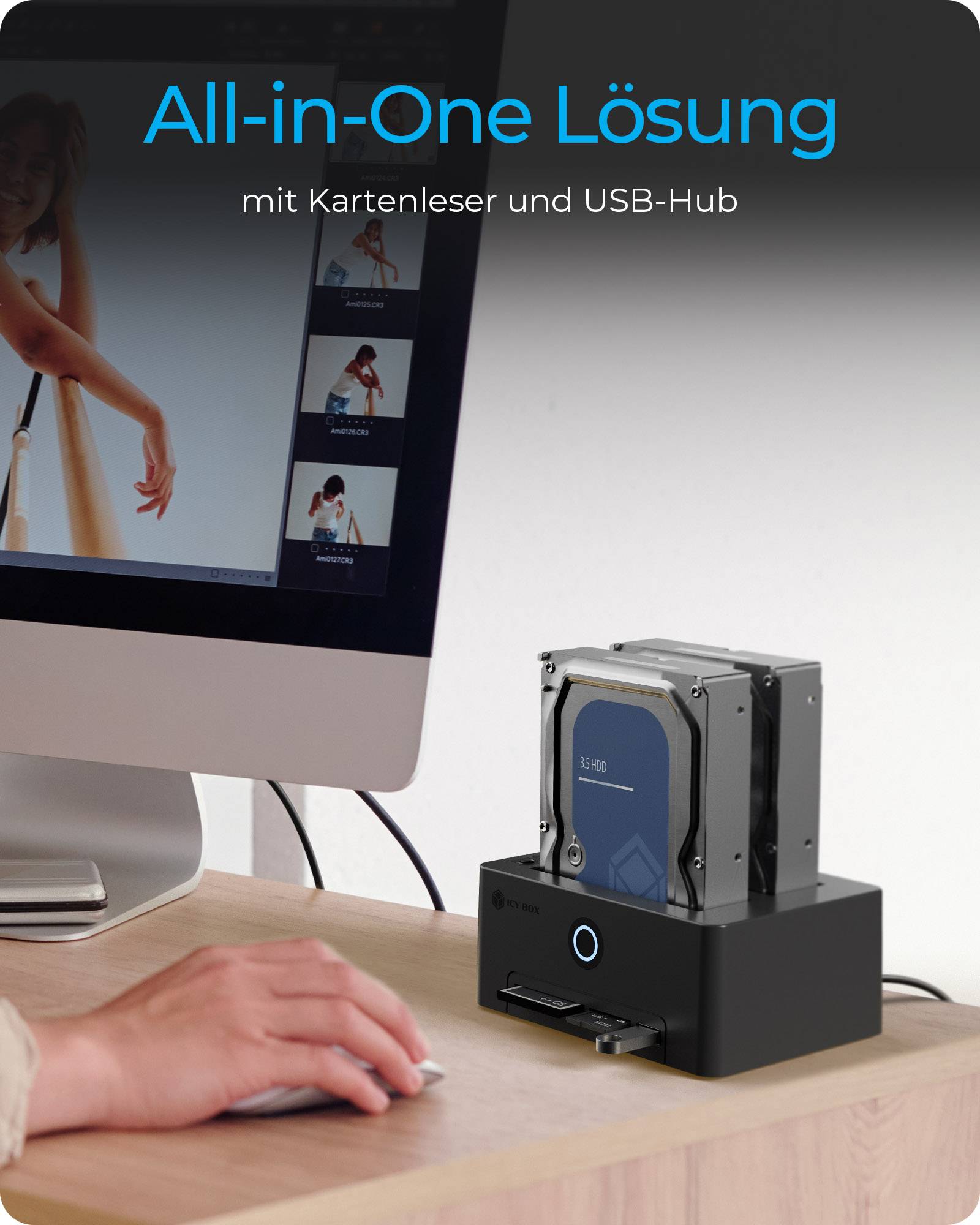 IB-1233CL-CR, HDD Docking & Klonstation mit Kartenlesern CF + SD und USB Hub, USB 3.2 Gen1 (5 Gbit/s)-2