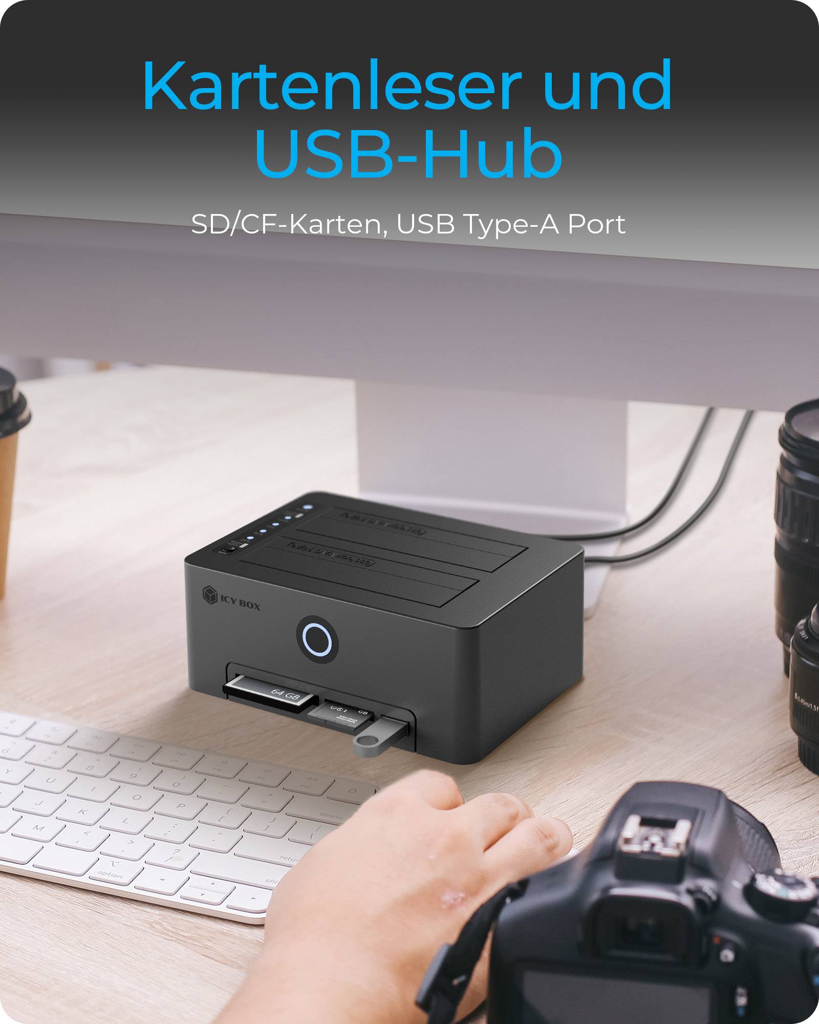 IB-1233CL-CR, HDD Docking & Klonstation mit Kartenlesern CF + SD und USB Hub, USB 3.2 Gen1 (5 Gbit/s)-3