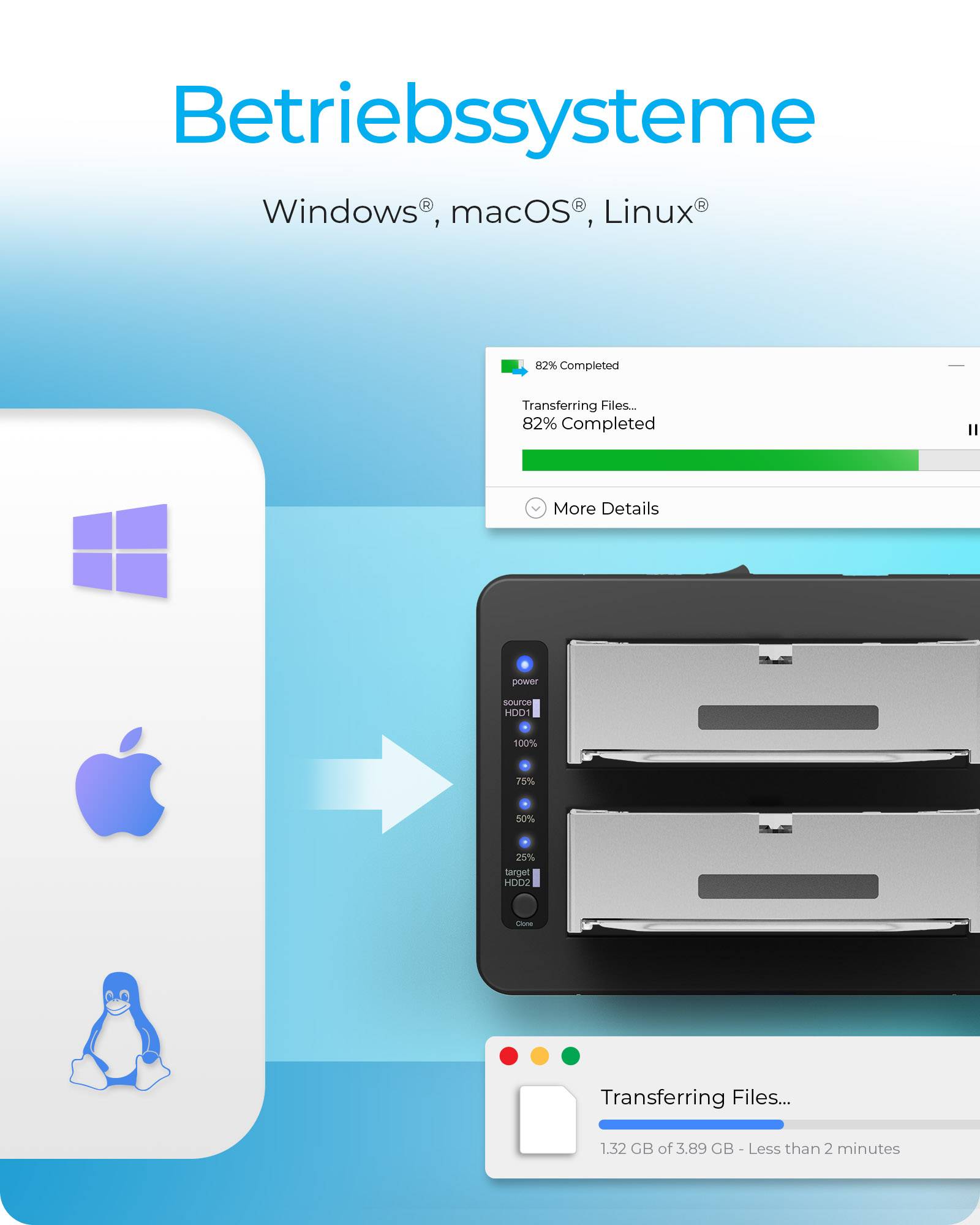 IB-1233CL-CR, HDD Docking & Klonstation mit Kartenlesern CF + SD und USB Hub, USB 3.2 Gen1 (5 Gbit/s)-4